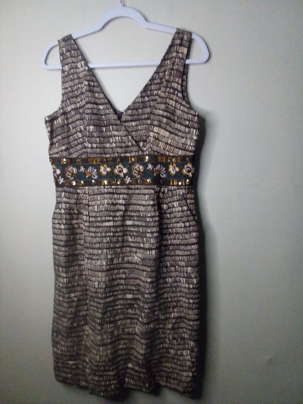 Positive Attitude Dress Women 10 Petite Sleeveless Embroidery Beads Brown
